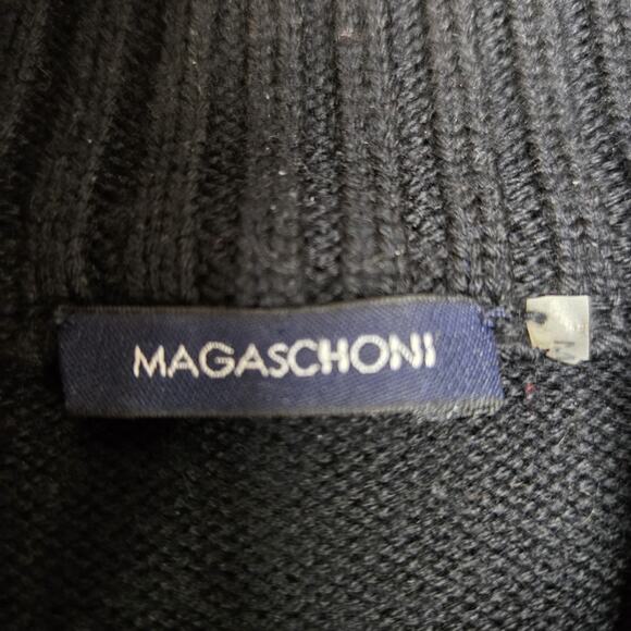 Magaschoni 100% Merino Wool Cardigan Sweater Small Black Gold Silver Tone Zipper - Picture 3 of 8